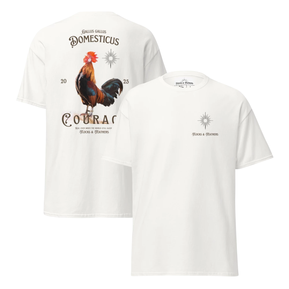 Flocks & Feathers, Courage rooster t-shirt